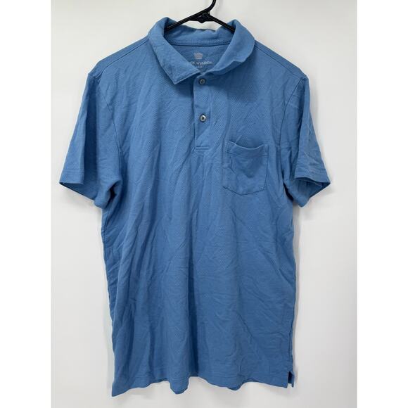 Mack Weldon Men's L Short Sleeve Blue Mesh‎ Breathable Lightweight Polo Shirt - Picture 1 of 5
